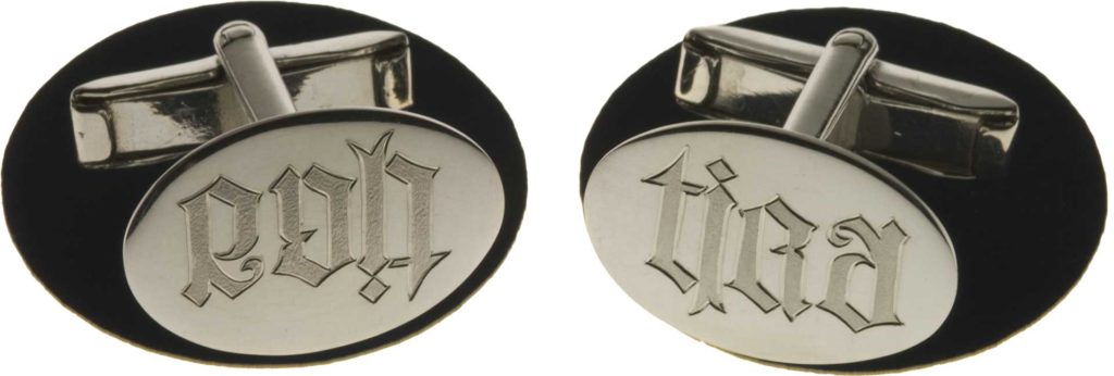 Silver Cufflinks with Rob and Tira Ambigrams