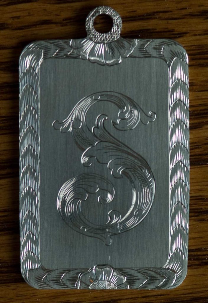 Engraved Nickel Silver S Charm with Wheat Boarder